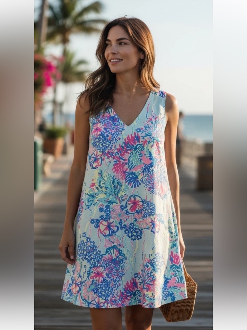 LILLY PULITZER SZ XL Aron Swing Dress  BEACH YOU TO IT Pink Blue
